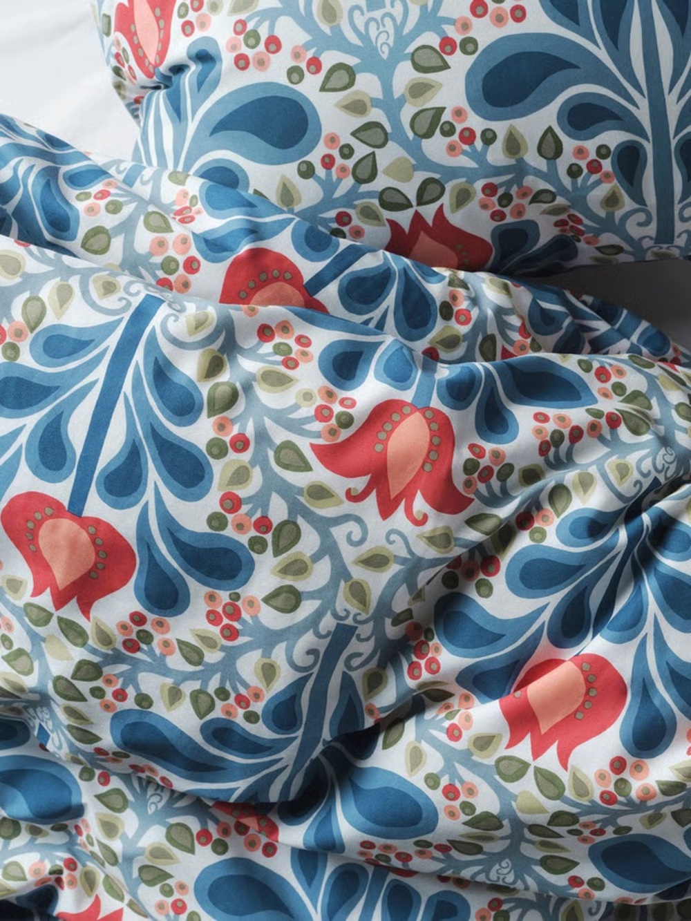 Floral Blue & Red Duvet Cover Set-Full/Queen (Double/Queen) size - Picture 4 of 8